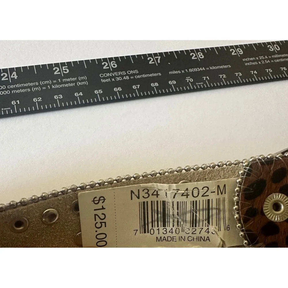 Nocona Western Women's Belt Leopard Leather Rhinestone Crosses Bling Med-SKU:055